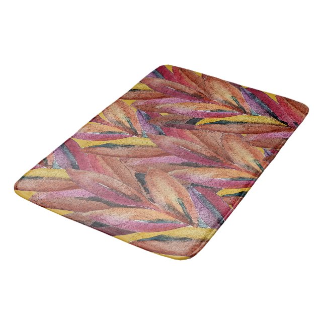 Exotic Summer Floral Feathers Wasserfarben Art Badematte (Schrägansicht)