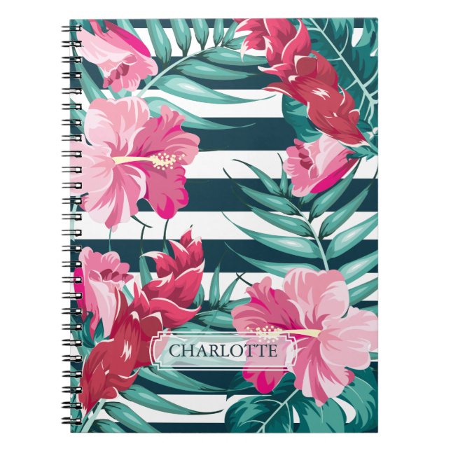 Exotic Summer Floral Monogram gestreift Notizblock (Vorderseite)