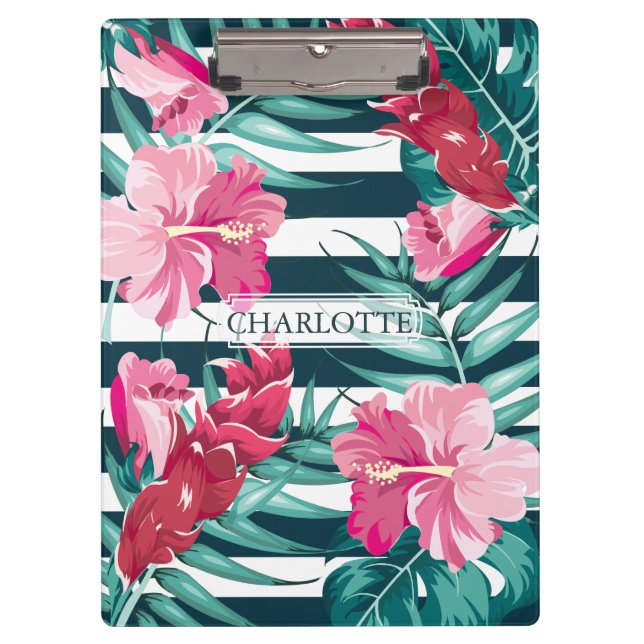 Exotic Summer Monogram floral gestreift Klemmbrett (Vorderseite)