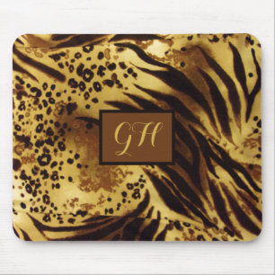 Exotic Tiger Strip Print Retro Animal Monogram Mousepad