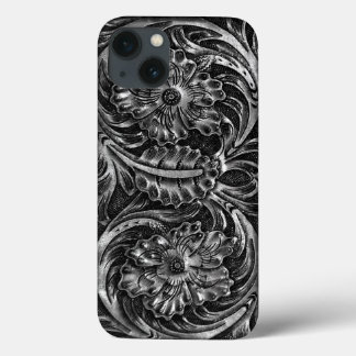Exotic Tooled Leather Look Charcoal iPhone 13 Hülle