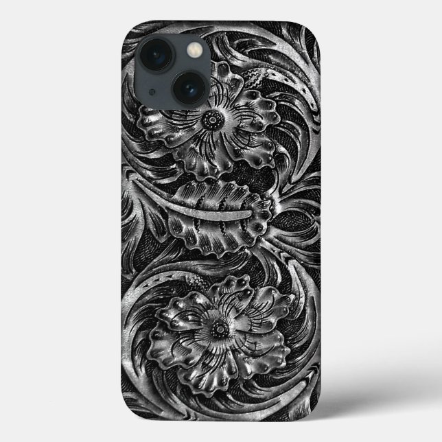 Exotic Tooled Leather Look Charcoal Case-Mate iPhone Hülle (Rückseite)