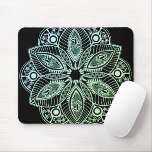 Exotic Tribal Green Gradient Mandala Mousepad