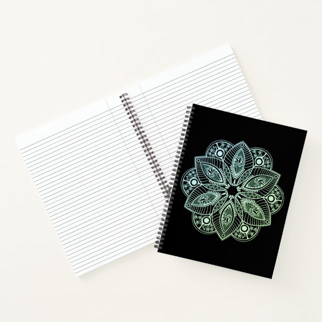 Exotic Tribal Green Gradient Mandala Notizbuch (Innenseite)