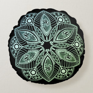 Exotic Tribal Green Gradient Mandala Rundes Kissen