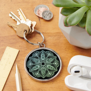 Exotic Tribal Green Gradient Mandala Schlüsselanhänger