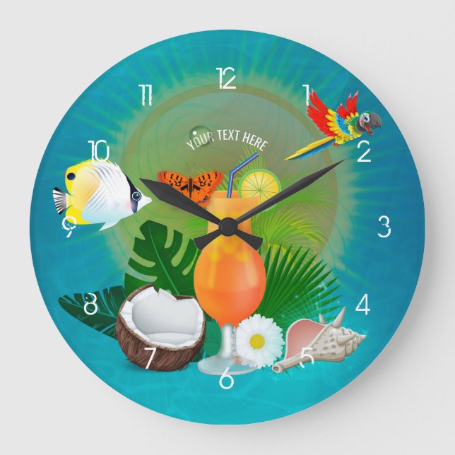 Exotic Tropical Beach Große Wanduhr (Vorderseite)