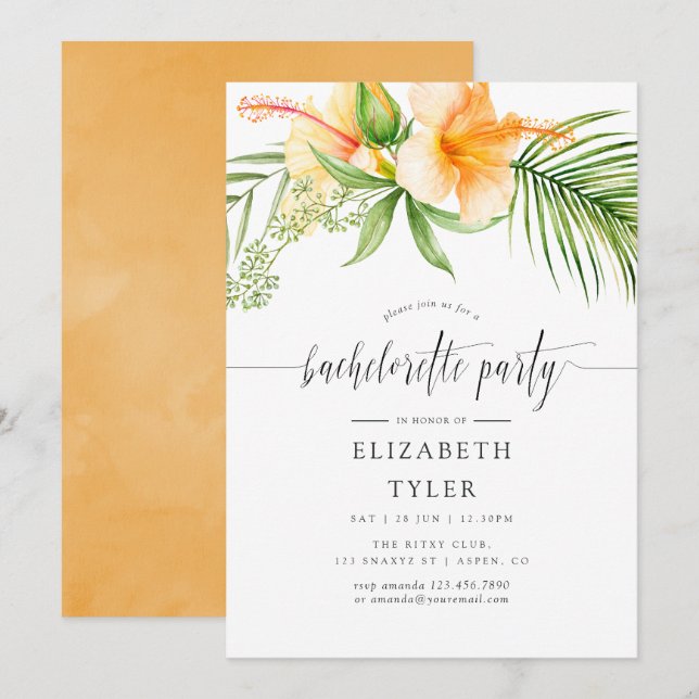 Exotic Tropical Floral Beach Junggeselinnen-Abschi Einladung (Vorne/Hinten)