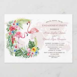 Exotic Tropical Floral Gold Weltkarte Verlobung Einladung