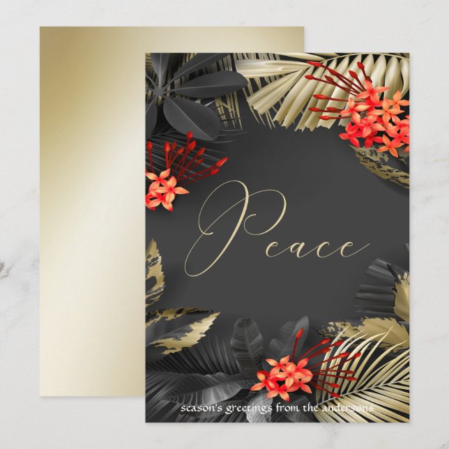 Exotic Tropical Foliage Peace Holiday Gruß Einladung (Vorne/Hinten)