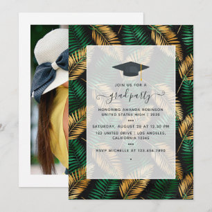 Exotic Tropical Green and Gold Graduation Party Einladung
