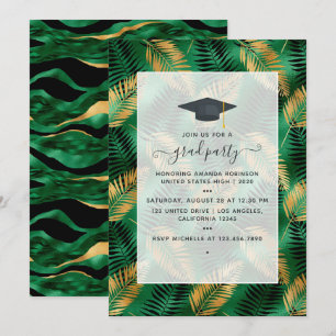 Exotic Tropical Green and Gold Graduation Party Einladung