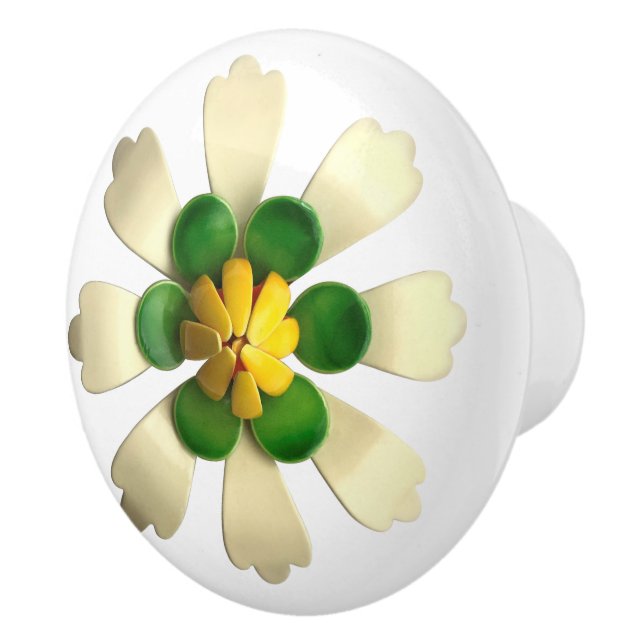 Exotic Tropical Hippie Daisy Blume White Green Keramikknauf (Rechts)