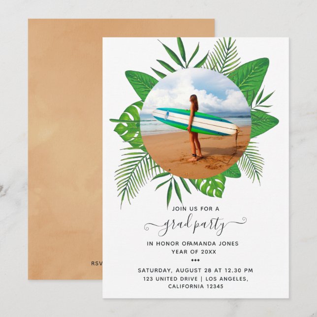 Exotic Tropical Island Graduation Party Invitation (Devant / Derrière)