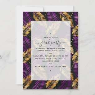 Exotic Tropical Lila and Gold Graduation Party Einladung
