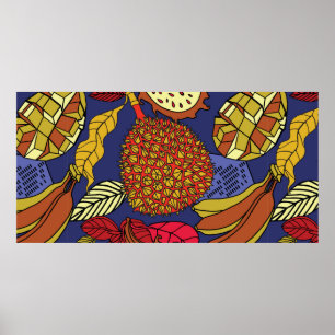 Exotic tropical mix of fruits. Bright floral natur Poster