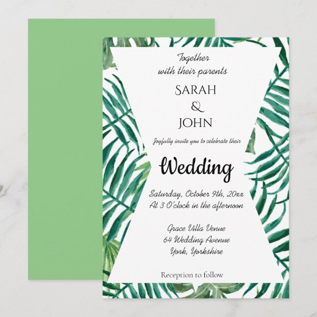 Exotic Tropical Palm Blätter Grüne Hochzeit Einladung (Vorne/Hinten)