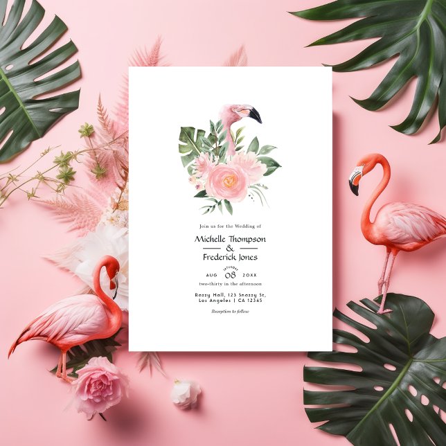 Exotic Tropical Pink Flamingo Wedding Einladung (Von Creator hochgeladen)