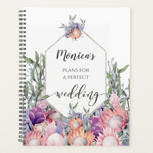 Exotic Tropical Protea Watercolor Hochzeitsplaner Planer (Vorderseite)