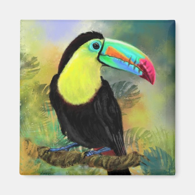 Exotic Tropical Toco Toucan Bird Magnet - Malerei (Vorne)