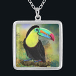 Exotic Tropical Toco Toucan Bird - Malerei Mignon Versilberte Kette<br><div class="desc">Exotic Tropical Toco Toucan Bird - Malerei Migne Wasserfarbe Schöne Farben</div>