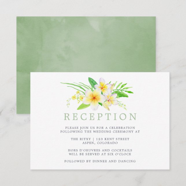Exotic Watercolor Frangipani Hochzeitsempfang Einladung (Vorne/Hinten)