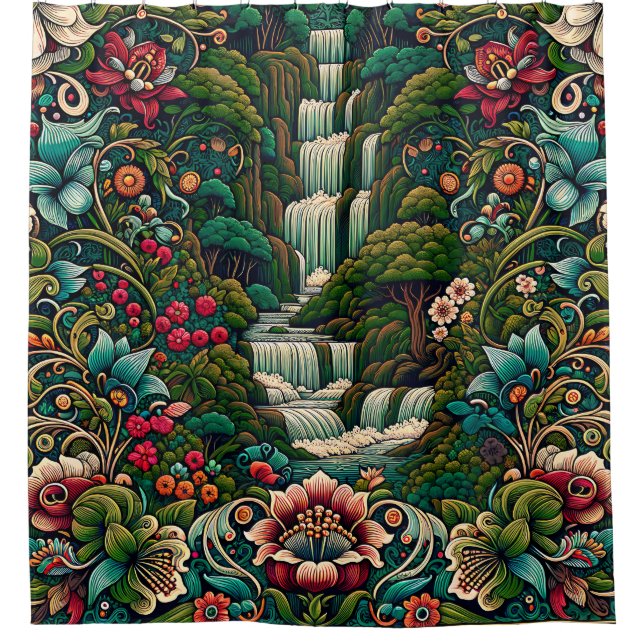 "Exotic Waterfall Haven" Duschvorhang (Vorderseite)