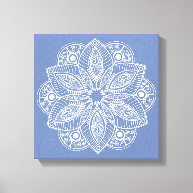 Exotic White Mandala auf Blue Background Leinwanddruck (Vorderseite)