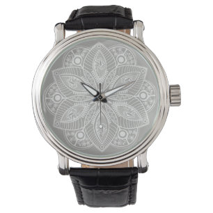 Exotic White Mandala auf grauem Hintergrund Armbanduhr