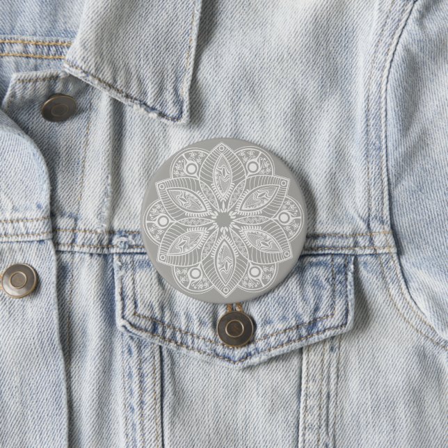 Exotic White Mandala auf grauem Hintergrund Button (Beispiel)