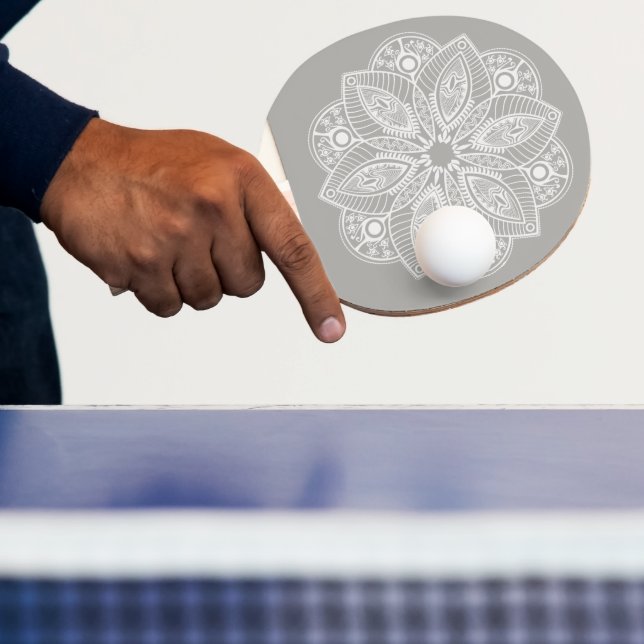 Exotic White Mandala auf grauem Hintergrund Tischtennis Schläger (InSitu)