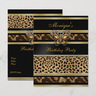 Exotic Wild Animal Prints Birthday Black Gold 2 Einladung