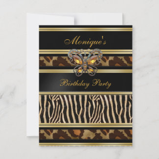 Exotic Wild Animal Prints Birthday Black Gold Einladung