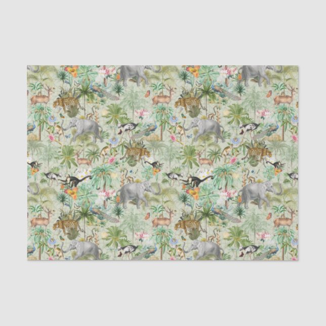 Exotic Wild Animals Jungle Fantasy Tissue Paper Seidenpapier (Vorderseite)