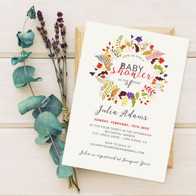 Exotic Woodland Wildblume Wreath Baby Dusche Einladung (Von Creator hochgeladen)