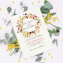 Exotic Woodland Wildblume Wreath Foto Hochzeit Einladung