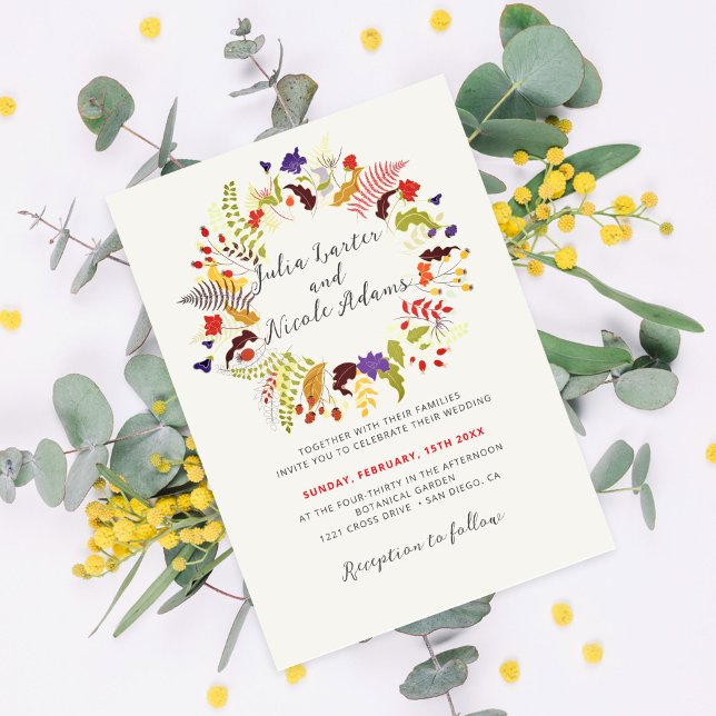Exotic Woodland Wildblume Wreath Foto Hochzeit Einladung (Von Creator hochgeladen)