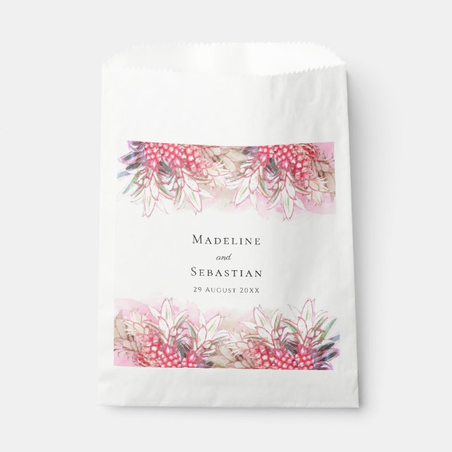 Exotisch rosa Ananas Blush Wedding Geschenktütchen (Vorderseite)
