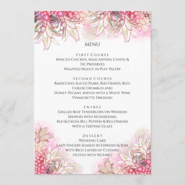 Exotisch rosa Ananas Blush Wedding Menükarte (Vorderseite)