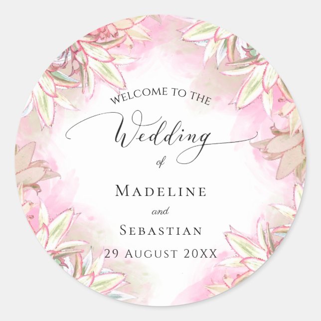 Exotisch rosa Ananas Blush Wedding Runder Aufkleber (Vorderseite)