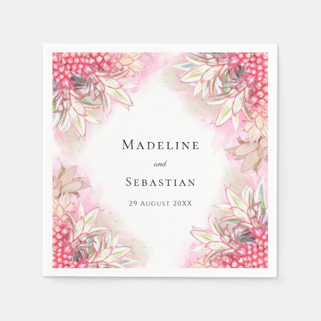 Exotisch rosa Ananas Blush Wedding Serviette (Vorderseite)
