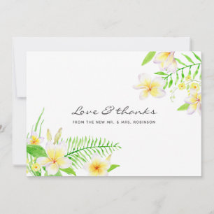 Exotische Aquarell-Frangipani-Blumenhochzeit Dankeskarte