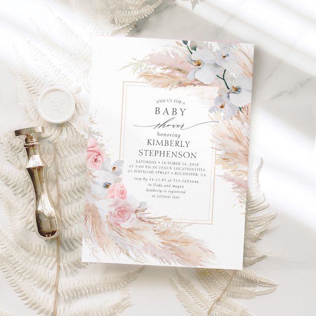 Exotische Babydusche aus Pampas Grass und Weißen O Einladung (Von Creator hochgeladen)