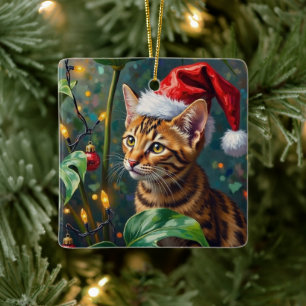 Exotische Bengal Katze Dschungel Weihnachten Spiel Keramikornament