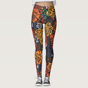 Exotische Blätter auf Denim, nahtlos drucken. Leggings