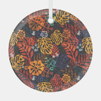 Exotische Blätter auf Denim, nahtlos drucken. Ornament Aus Glas
