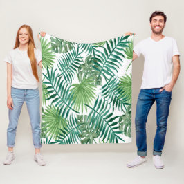 Exotische Blätter aus Palmen Fleecedecke