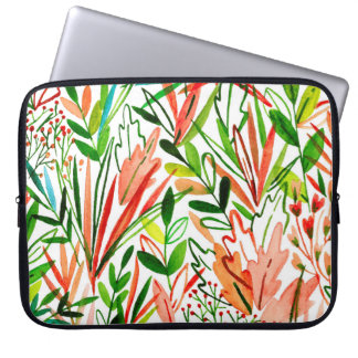 Exotische Blätter, Blume, Aquarellwaldflächen Laptopschutzhülle