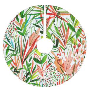 Exotische Blätter, Blume, Aquarellwaldflächen Polyester Weihnachtsbaumdecke