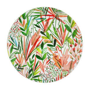 Exotische Blätter, Blume, Aquarellwaldflächen Schneidebrett
